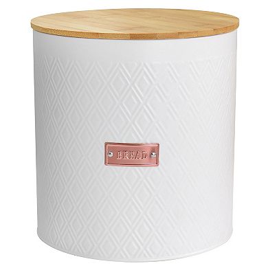 Megachef Pro Kitchen Food Storage and Organization 4Pc Argyle Canister Set in White with Bamboo Lids