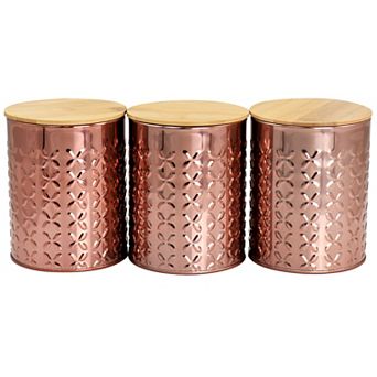 Megachef Pro 3 pc Golden Kitchen Canister Set with Bamboo Lids in Rose Gold
