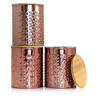 Megachef Pro 3 Piece Golden Kitchen Canister Set with Bamboo Lids in Rose Gold