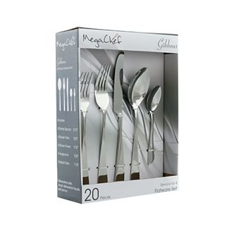 MegaChef Gibbous 20 pc Flatware Utensil Set, Stainless Steel Silverware Metal in Silver