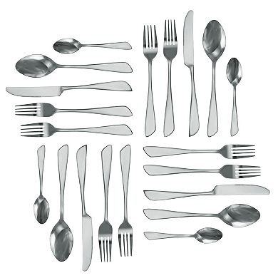 MegaChef Gibbous 20 Piece Flatware Utensil Set, Stainless Steel Silverware Metal in Silver