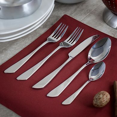 MegaChef Gibbous 20 Piece Flatware Utensil Set, Stainless Steel Silverware Metal in Silver
