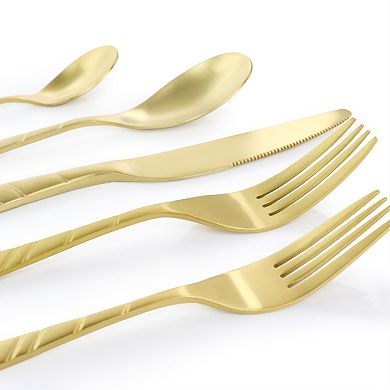 Megachef La Vague 20 Piece Flatware Utensil Set, Stainless Steel Silverware Metal in Matte Gold
