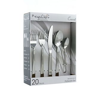 MegaChef Cravat 20 pc Flatware Utensil Set, Stainless Steel Silverware Metal in Silver
