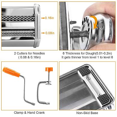 Stainless Steel Pasta Maker Machine Noodle & Fettuccine Roller with 9 Thickness Settings