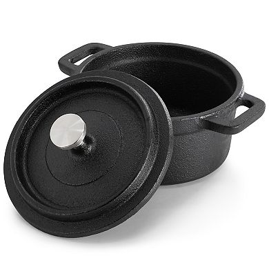 4 Piece Cast Iron 8 Ounce Mini Dutch Oven with Wood Tray