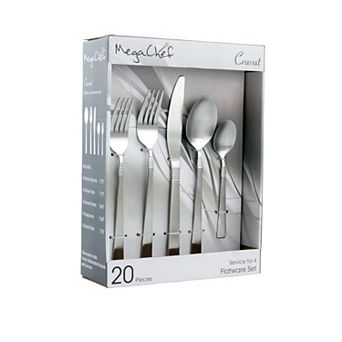 MegaChef Cravat 20 pc Flatware Utensil Set, Stainless Steel Silverware Metal in Matte Silver