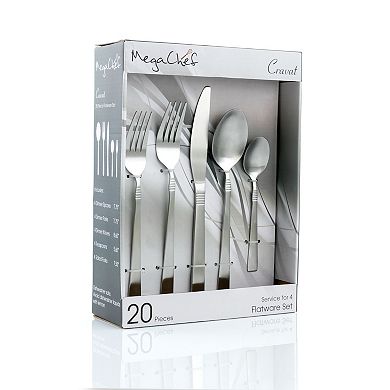 MegaChef Cravat 20 Piece Flatware Utensil Set, Stainless Steel Silverware Metal in Matte Silver