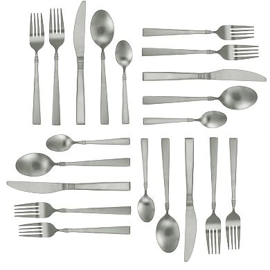 MegaChef Cravat 20 Piece Flatware Utensil Set, Stainless Steel Silverware Metal in Matte Silver