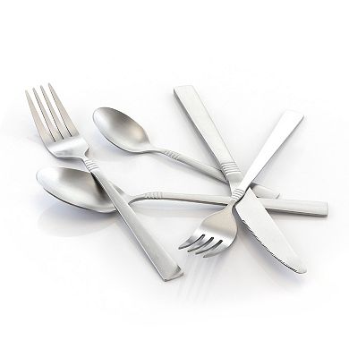 MegaChef Cravat 20 Piece Flatware Utensil Set, Stainless Steel Silverware Metal in Matte Silver