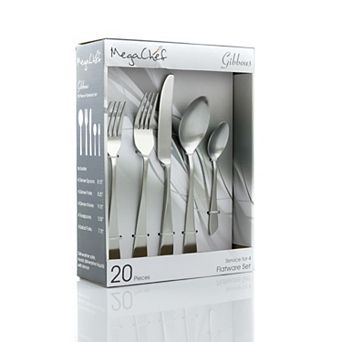 MegaChef Gibbous 20 pc Flatware Utensil Set, Stainless Steel Silverware Metal in Matte Silver
