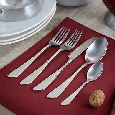 MegaChef Gibbous 20 Piece Flatware Utensil Set, Stainless Steel Silverware Metal in Matte Silver