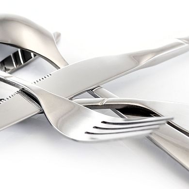 MegaChef La Vague 20 Piece Flatware Utensil Set, Stainless Steel Silverware Metal in Silver