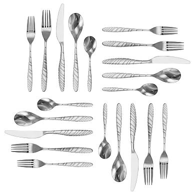 MegaChef La Vague 20 Piece Flatware Utensil Set, Stainless Steel Silverware Metal in Silver