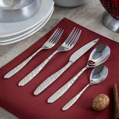 MegaChef La Vague 20 Piece Flatware Utensil Set, Stainless Steel Silverware Metal in Silver