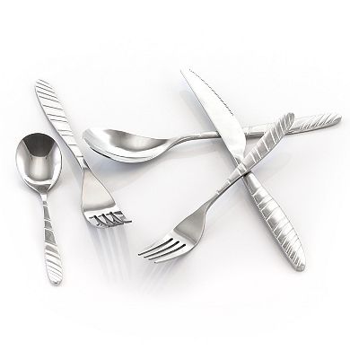 MegaChef La Vague 20 Piece Flatware Utensil Set, Stainless Steel Silverware Metal in Silver