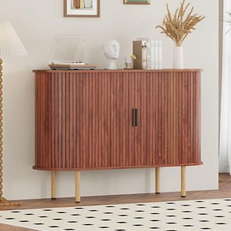47 Inch Mid Century Modern Sideboard Buffet Cabinet with Sliding Doors & Adjustable Shelves