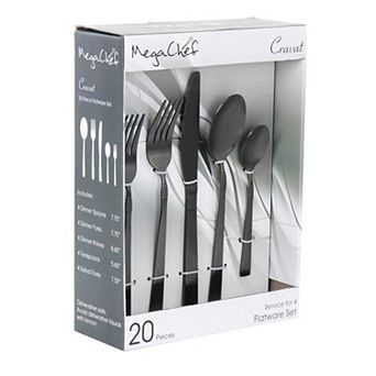 MegaChef Cravat 20 pc Flatware Utensil Set, Stainless Steel Silverware Metal in Matte Black