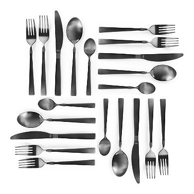 MegaChef Cravat 20 Piece Flatware Utensil Set, Stainless Steel Silverware Metal in Matte Black