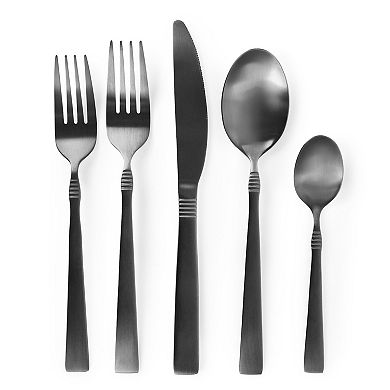 MegaChef Cravat 20 Piece Flatware Utensil Set, Stainless Steel Silverware Metal in Matte Black