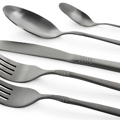 MegaChef Cravat 20 Piece Flatware Utensil Set, Stainless Steel Silverware Metal in Matte Black