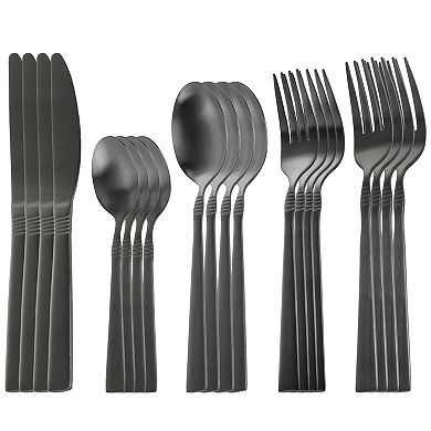 MegaChef Cravat 20 Piece Flatware Utensil Set, Stainless Steel Silverware Metal in Matte Black