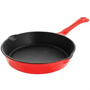 Megachef Pro Enameled Round 8 Inch PreSeasoned Cast Iron Frying Pan in Red