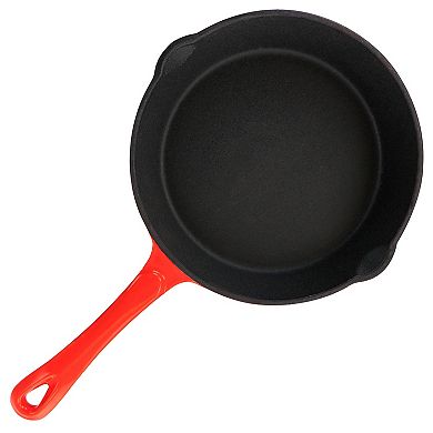 Megachef Pro Enameled Round 8 Inch PreSeasoned Cast Iron Frying Pan in Red