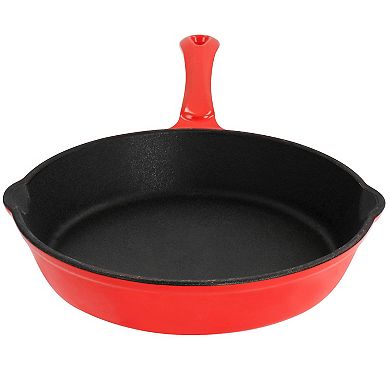 Megachef Pro Enameled Round 8 Inch PreSeasoned Cast Iron Frying Pan in Red