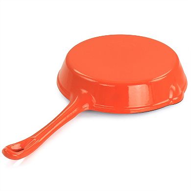Megachef Pro Enameled Round 8 Inch PreSeasoned Cast Iron Frying Pan in Orange