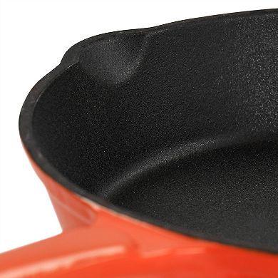 Megachef Pro Enameled Round 8 Inch PreSeasoned Cast Iron Frying Pan in Orange
