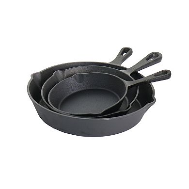 Megachef Pro Pre-Seasoned 3 Piece Cast Iron Skillet Set