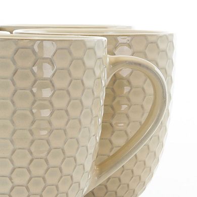 Honeycomb 6 Piece 15 Ounce Round Stoneware Mug Set in Cream