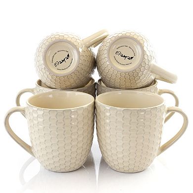 Honeycomb 6 Piece 15 Ounce Round Stoneware Mug Set in Cream