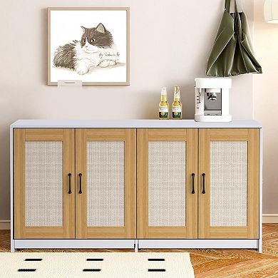 47.2 Inch Double Cat Litter Box Enclosure with Sisal Doors, Sliding Bottom, White