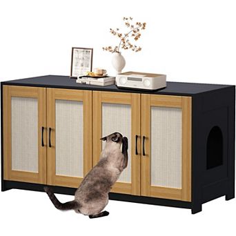 47.2 Inch Double Cat Litter Box Enclosure with Sisal Doors, Sliding Bottom, White