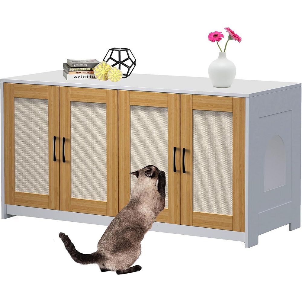 47.2 Inch Double Cat Litter Box Enclosure with Sisal Doors