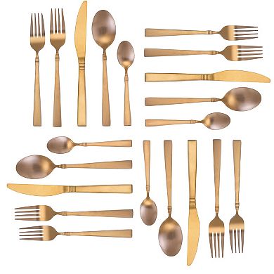 MegaChef Cravat 20 Piece Flatware Utensil Set, Stainless Steel Silverware Metal in Matte Rose