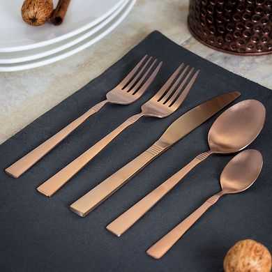 MegaChef Cravat 20 Piece Flatware Utensil Set, Stainless Steel Silverware Metal in Matte Rose