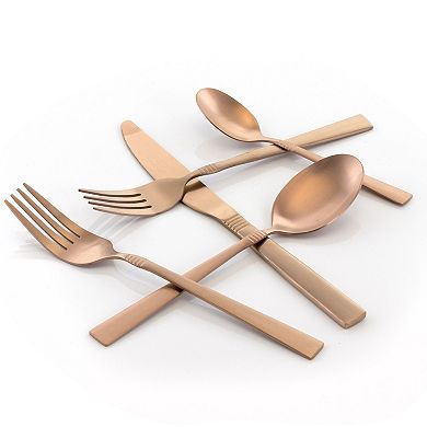 MegaChef Cravat 20 Piece Flatware Utensil Set, Stainless Steel Silverware Metal in Matte Rose