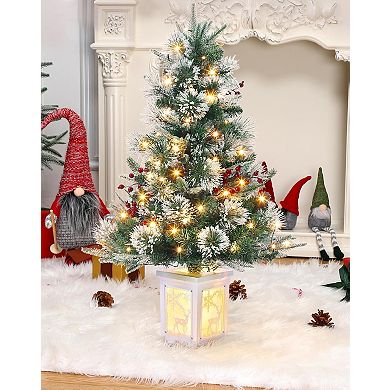 Garvee 2PC 3ft Pre-Lit Christmas Trees - Snow Flocked White Moose Base, 78 Warm White Led, Timer