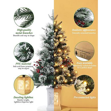 Garvee 2PC 3ft Pre-Lit Christmas Trees - Snow Flocked White Moose Base, 78 Warm White Led, Timer
