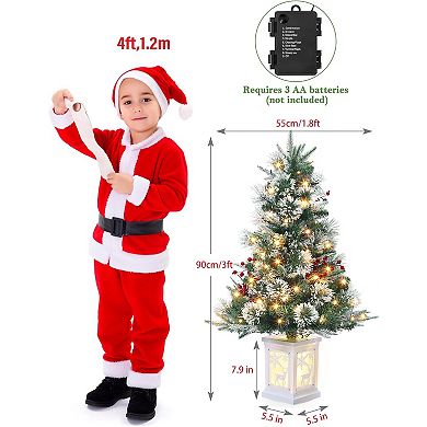 Garvee 2PC 3ft Pre-Lit Christmas Trees - Snow Flocked White Moose Base, 78 Warm White Led, Timer