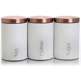 Megachef Pro Essential Kitchen Storage 3 pc Sugar, Coffee and Tea Canister Set in Matte White