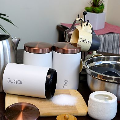 Megachef Pro Essential Kitchen Storage 3 Piece Sugar, Coffee and Tea Canister Set in Matte White