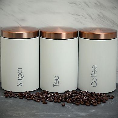 Megachef Pro Essential Kitchen Storage 3 Piece Sugar, Coffee and Tea Canister Set in Matte White