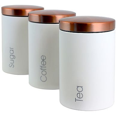 Megachef Pro Essential Kitchen Storage 3 Piece Sugar, Coffee and Tea Canister Set in Matte White