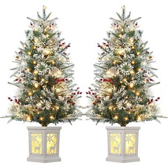 Garvee 2 pc 3ft Pre-Lit Christmas Trees - 78 LEDs, Elk Base, Snowflakes