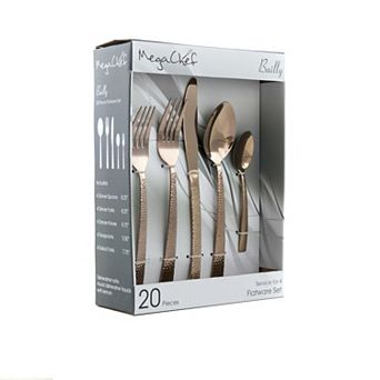 MegaChef Baily 20 pc Flatware Utensil Set, Stainless Steel Silverware Metal in Rose Gold