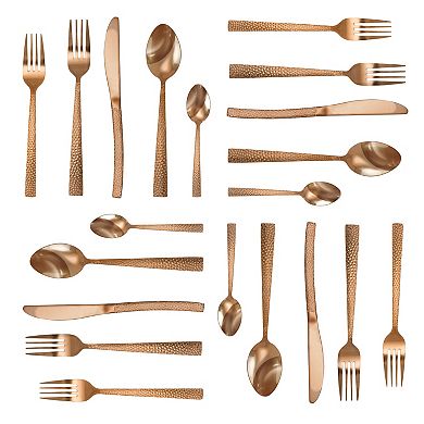 MegaChef Baily 20 Piece Flatware Utensil Set, Stainless Steel Silverware Metal in Rose Gold